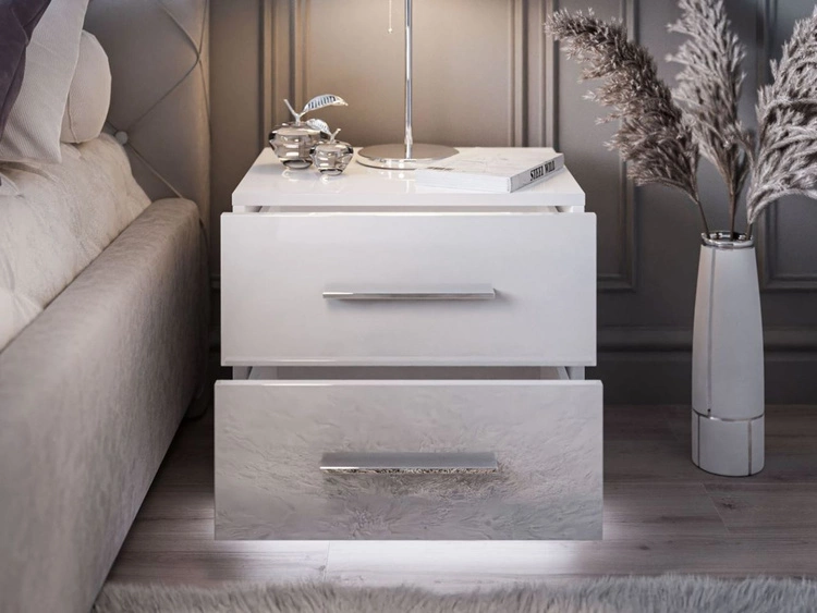 Stolik nocny z dwoma szufladami Nuveo Lux Biały Połysk
