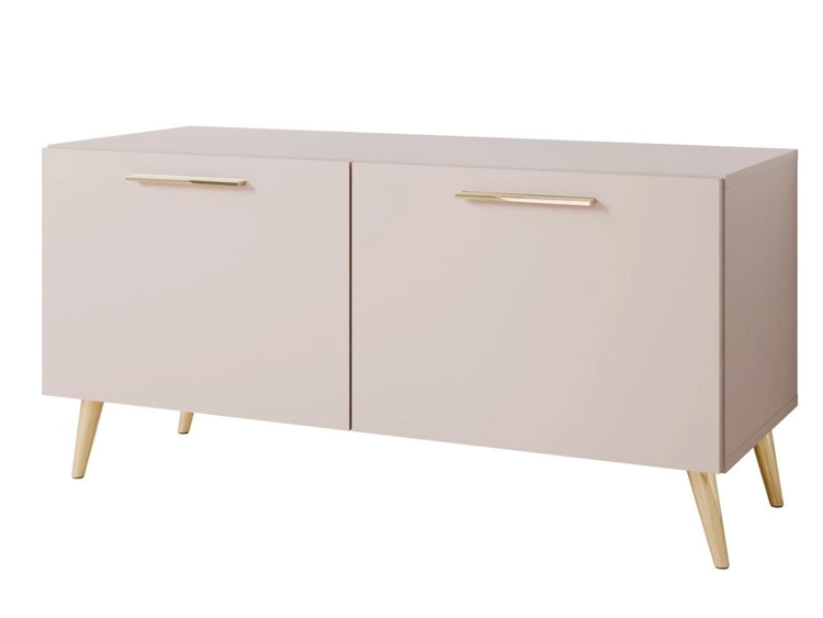 Szafka RTV pod telewizor z drzwiczkami i oświetleniem LED na złotych nóżkach 100 cm Noaé Kaszmir