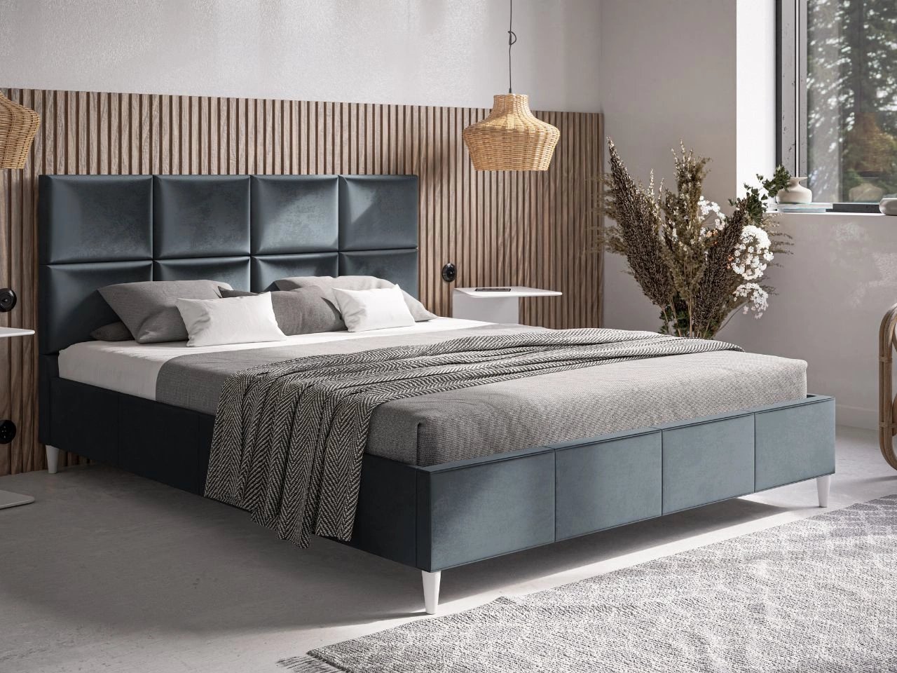 Łóżko tapicerowane ze stelażem 120x200 Luxe Ciemny szary