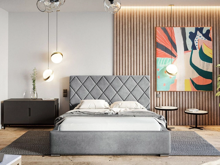 Łóżko tapicerowane z pojemnikiem i stelażem 160x200 Taranto Szare