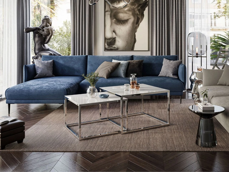 Stolik kawowy na chromowanym stelażu z szklanym blatem Asumi Biały 39x45