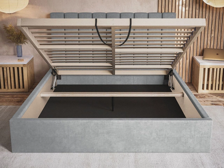 Łóżko tapicerowane z pojemnikiem i stelażem 160x200 Sesto beżowe