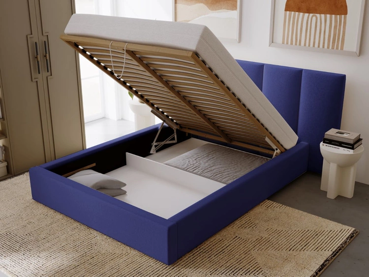 Łóżko tapicerowane z pojemnikiem i stelażem 180x200 cm Lizbona Niebieskie