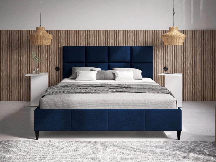 Łóżko tapicerowane ze stelażem 120x200 Luxe Ciemny niebieski