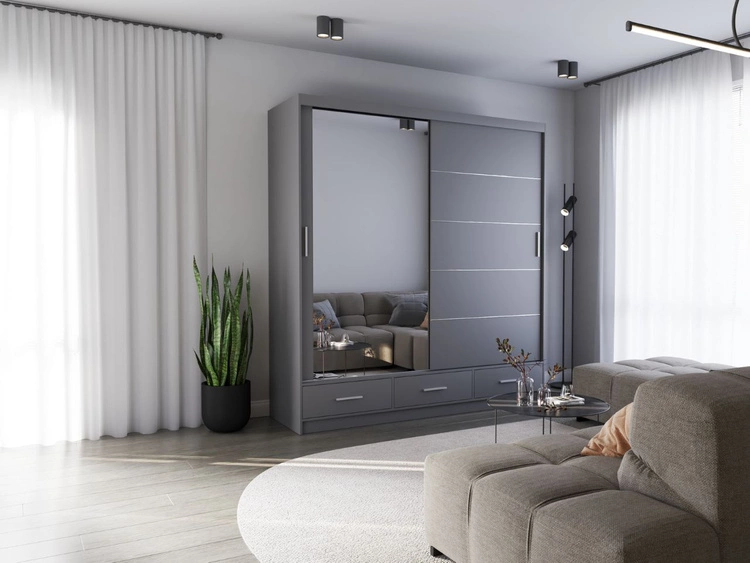 Szafa trzydrzwiowa z drzwiami przesuwnymi 203 cm Fiore Szara