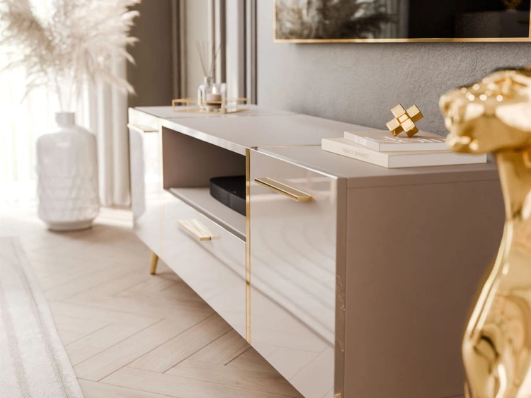 Zestaw mebli do salonu w stylu glamour na złotych nóżkach Lunelie Kaszmir