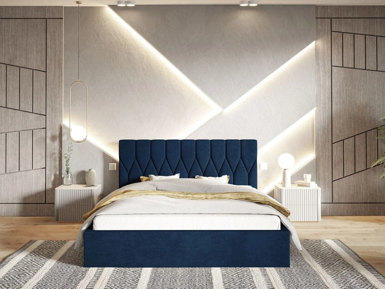 Łóżko tapicerowane z pojemnikiem i stelażem 180x200 Gaja Ciemnoniebieskie