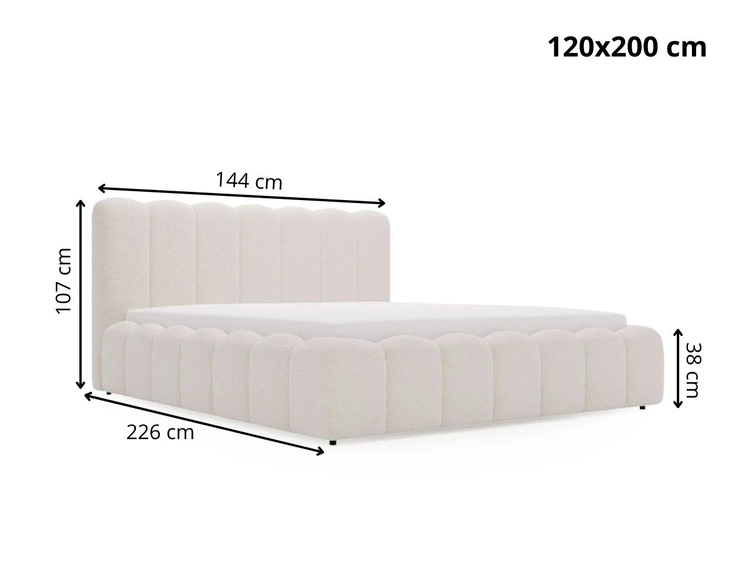 Łóżko tapicerowane z pojemnikiem i stelażem 120x200 Smile Kremowe