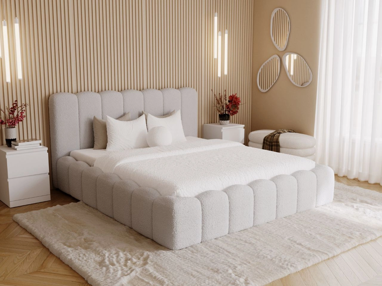 Łóżko tapicerowane z pojemnikiem i stelażem 200x200 Smile Jasnoszare