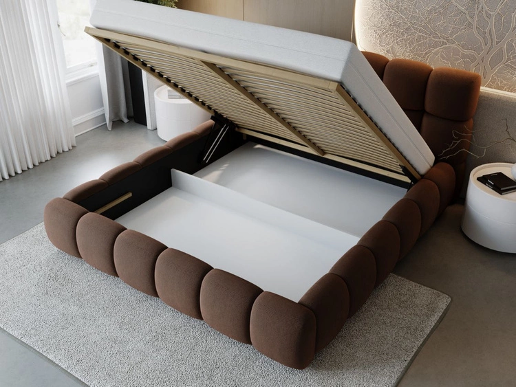 Łóżko tapicerowane z pojemnikiem i stelażem 200x200 Modo Brązowe