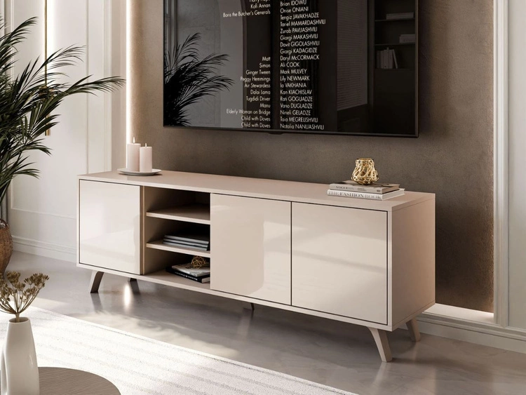 Szafka RTV pod telewizor z drzwiczkami na kaszmirowych nóżkach Vivance Kaszmir połysk