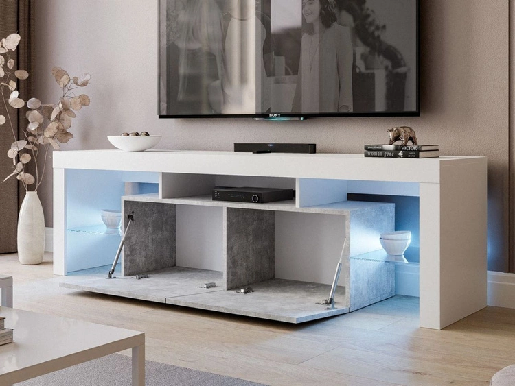 Wisząca szafka RTV pod telewizor z drzwiczkami z nadstawką Nodoo Biały połysk