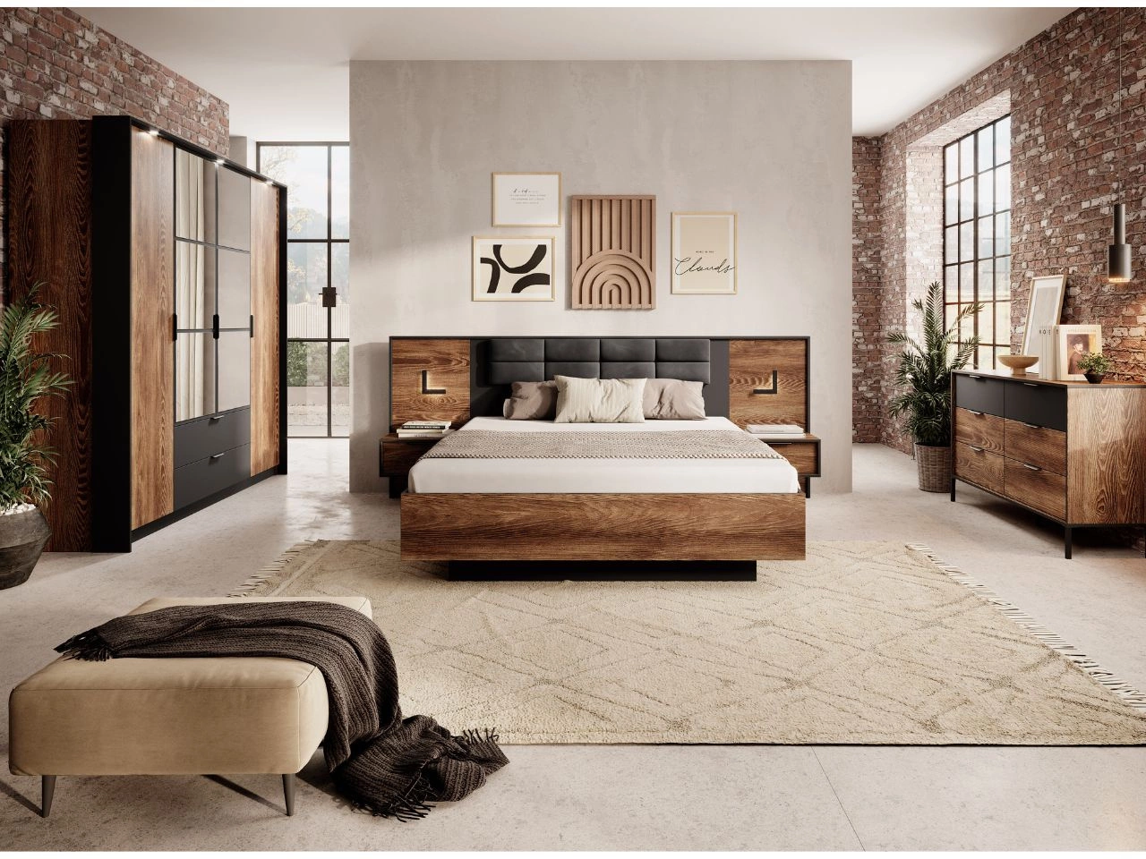 Zestaw mebli do sypialni Montreal Brązowy, Czarny