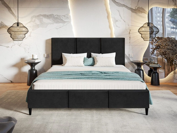 Łóżko tapicerowane ze stelażem 140x200 Trio Czarne