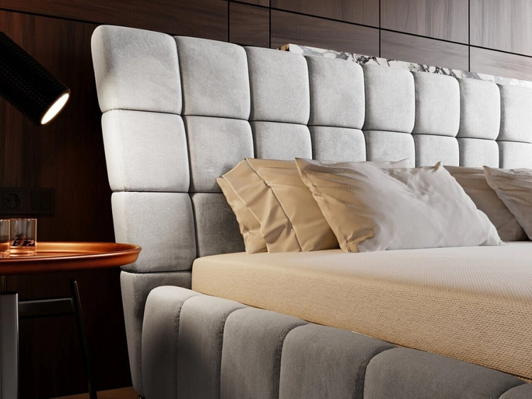 Łóżko tapicerowane z pojemnikiem i stelażem 140x200 cm Paris Jasnoszare