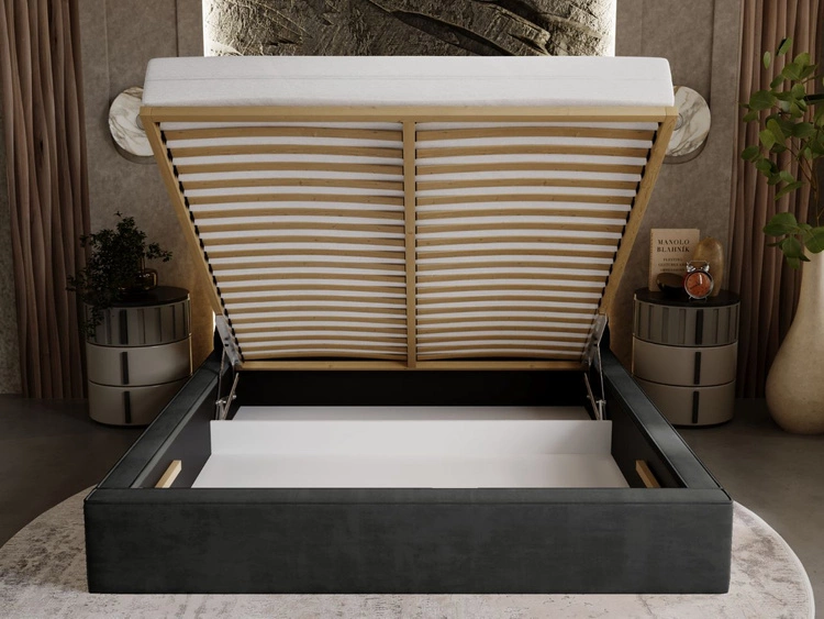 Łóżko tapicerowane z pojemnikiem i stelażem 200x200 Apollo Czarne