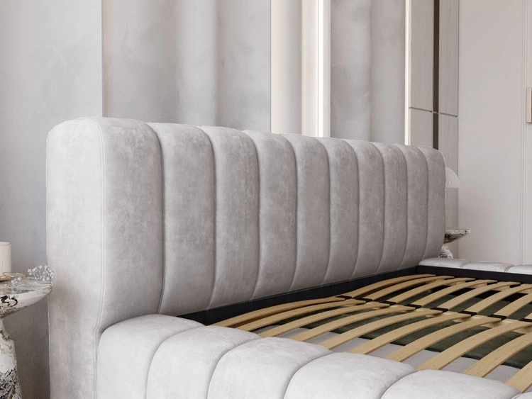 Łóżko tapicerowane z pojemnikiem na pościel i stelażem 120x200 Italia Jasnoszare