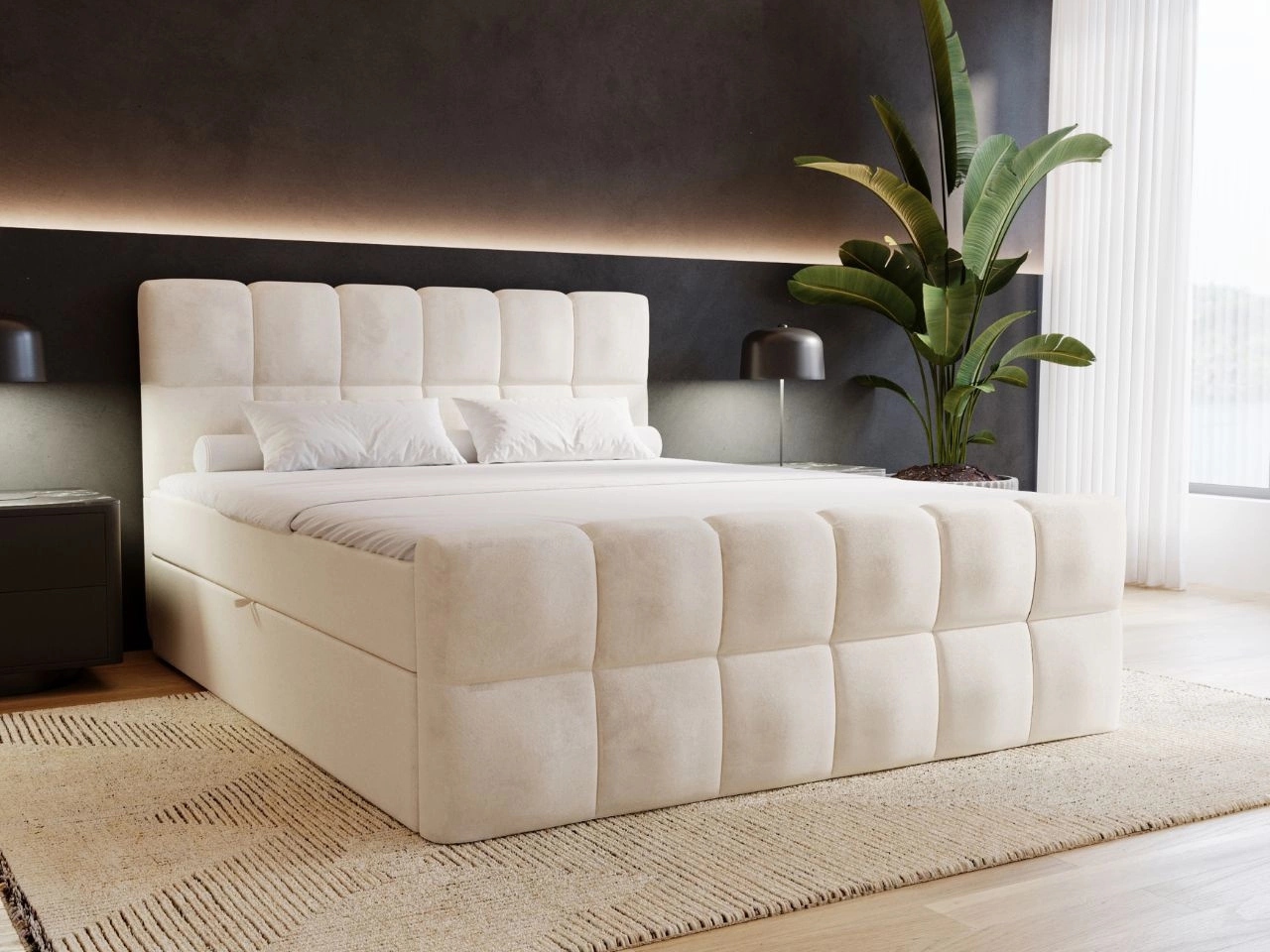 Łóżko kontynentalne z pojemnikiem na pościel 160x200 Alicante Beżowe