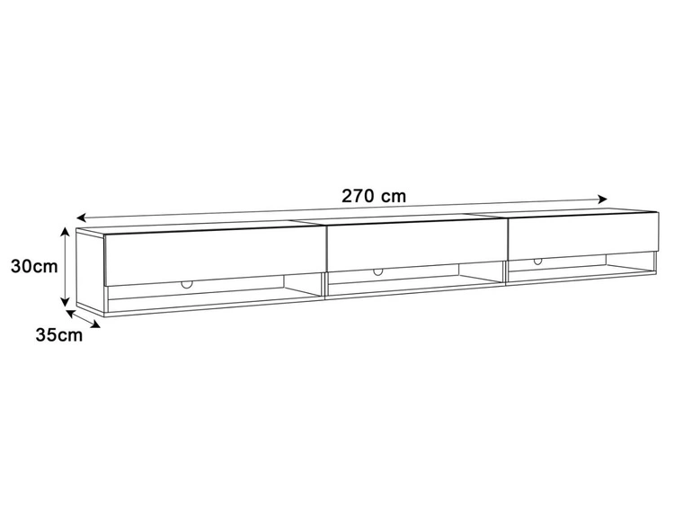 Szafka RTV wisząca 270 cm do salonu z oświetleniem LED Aurelie Dąb Artisan