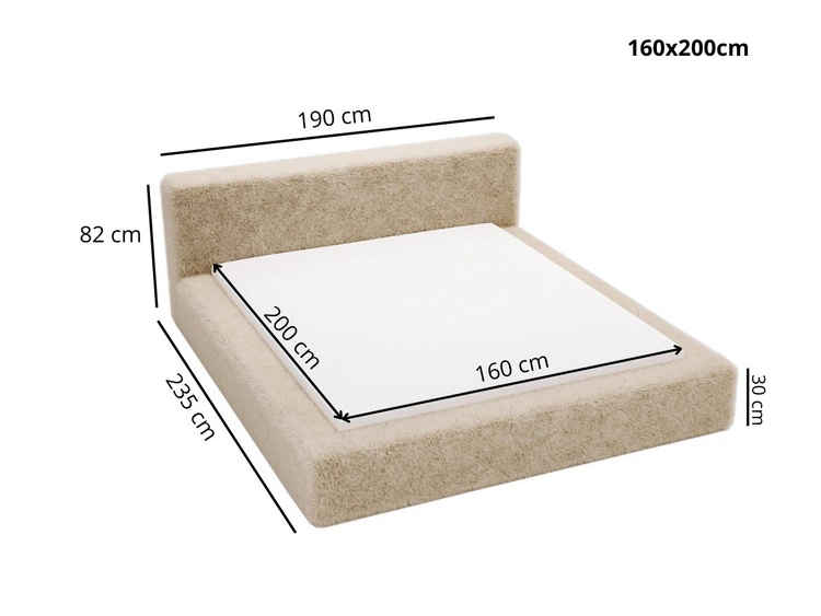 Łóżko tapicerowane z pojemnikiem i stelażem 160x200 cm Enjoy Szare