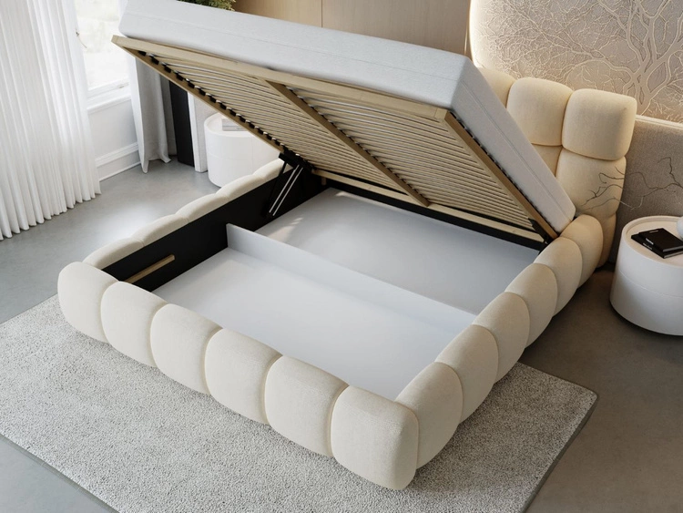 Łóżko tapicerowane z pojemnikiem i stelażem 140x200 Modo Beżowe