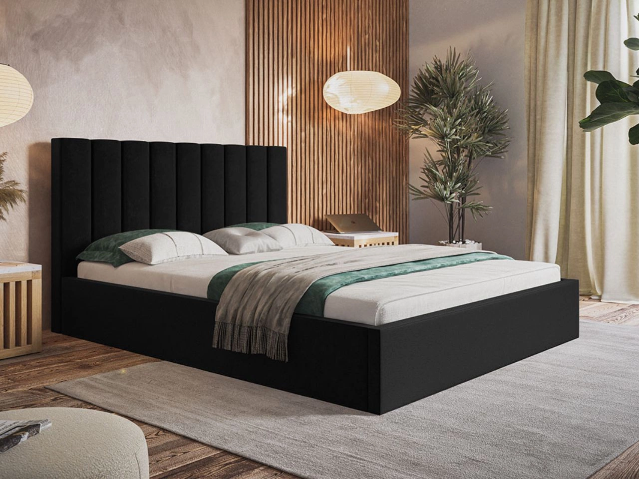 Łóżko tapicerowane z pojemnikiem i stelażem 120x200 Sesto czarne