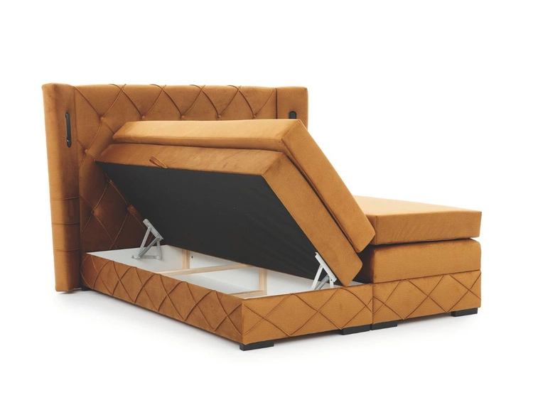 Łóżko kontynentalne z pojemnikiem na pościel 200x200 Neria Lux Brązowe