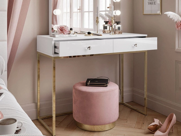 Toaletka glamour z szufladami, lustrem i oświetleniem LED Brisa biały połysk