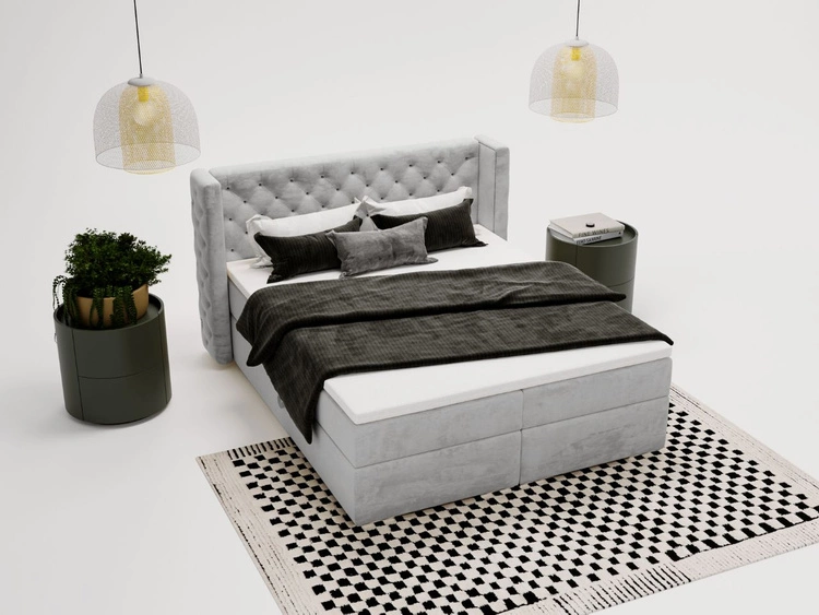 Łóżko kontynentalne z pojemnikiem na pościel 120x200 cm Lion Jasnoszare