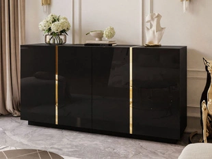 Czterodrzwiowa komoda 158 cm w stylu glamour Lunelie czarny połysk