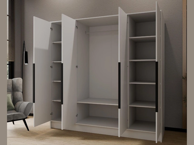 Szafa otwierana 200 cm Perugia Biała z czarnymi uchwytami