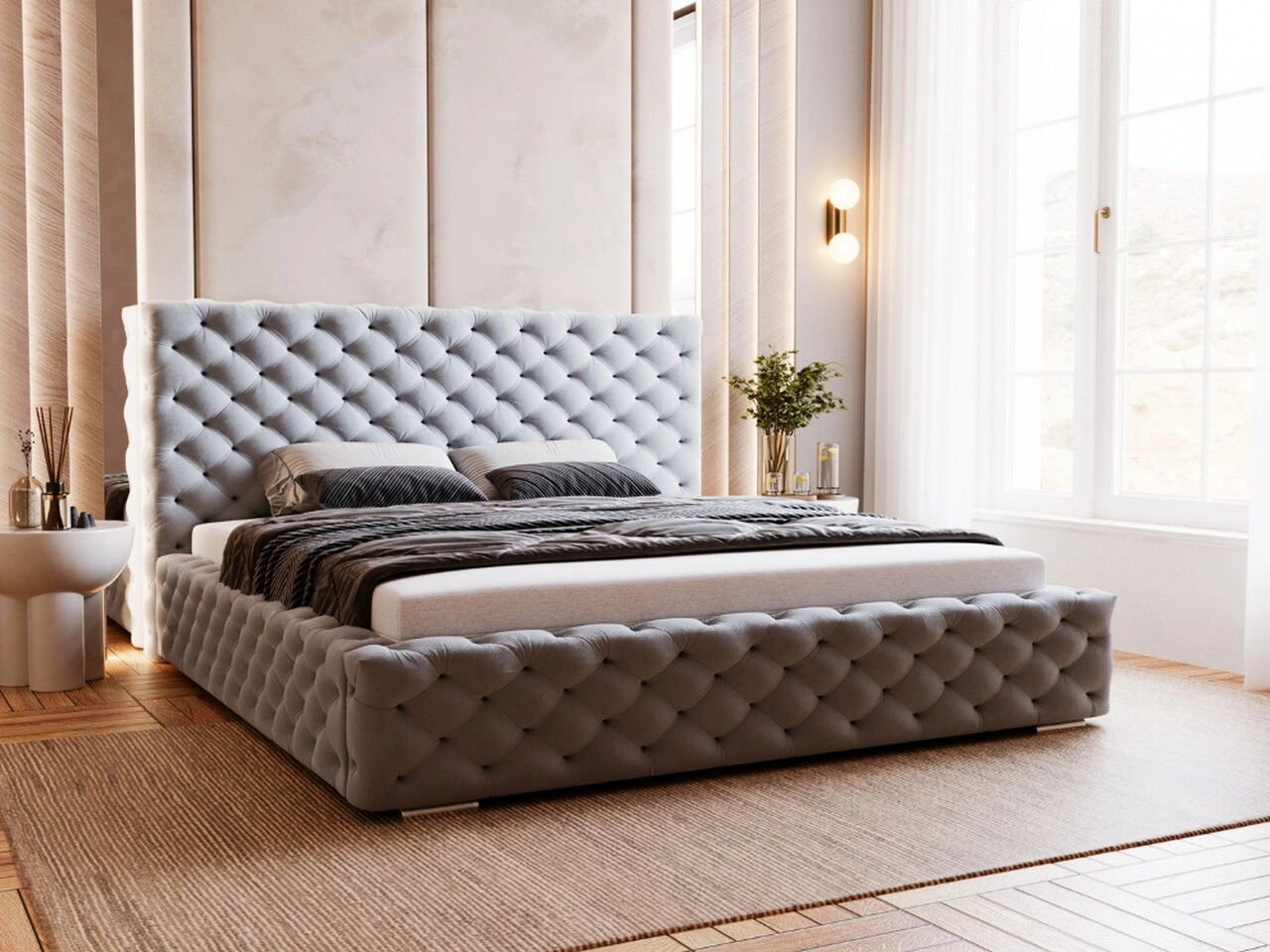 Łóżko tapicerowane z pojemnikiem i stelażem 180x200 Astra Szary