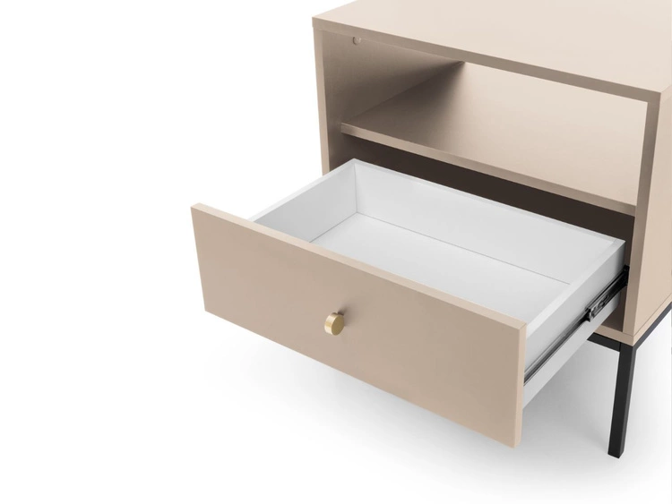 Stolik nocny z szufladą na czarnych nóżkach Amor Beż piaskowy