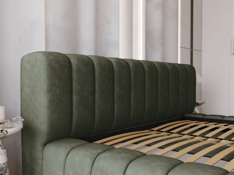 Łóżko tapicerowane z pojemnikiem na pościel i stelażem 140x200 Italia Zielone