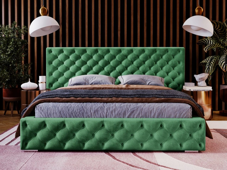 Łóżko tapicerowane z pojemnikiem i stelażem 180x200 cm Madera Zielone