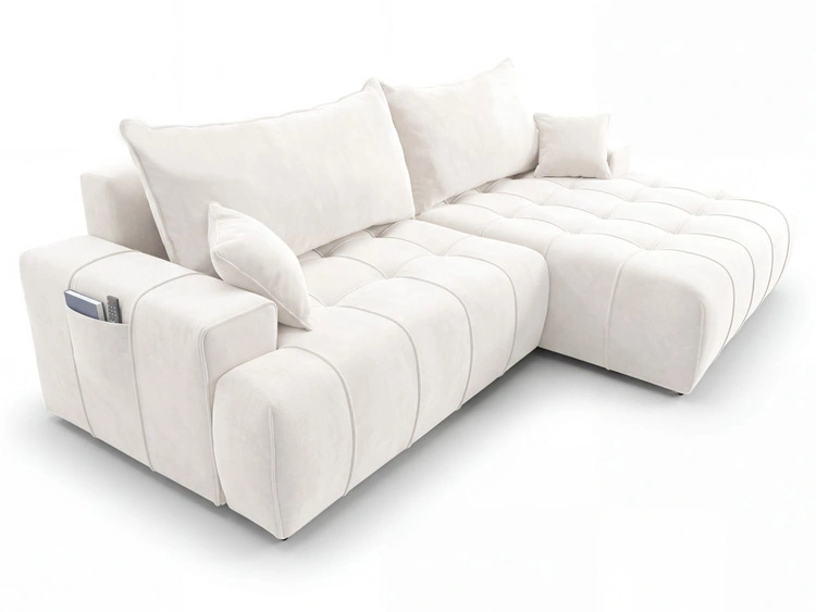 Narożnik L z funkcją spania i pojemnikiem Tulio prawy kremowy