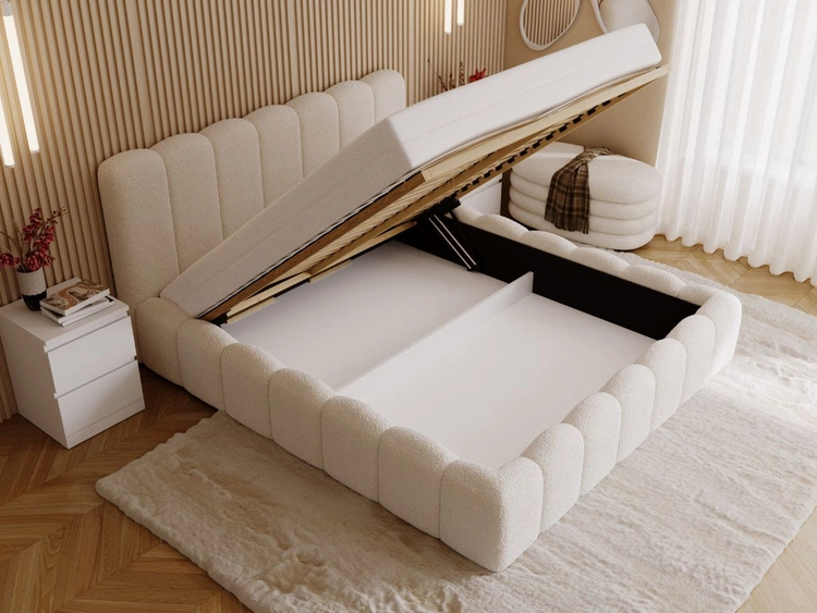 Łóżko tapicerowane z pojemnikiem i stelażem 120x200 Smile Kremowe