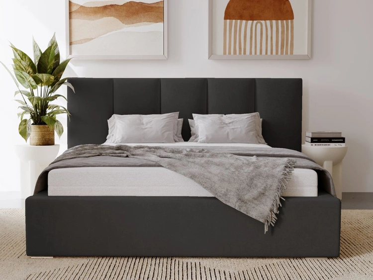 Łóżko tapicerowane z pojemnikiem i stelażem 180x200 cm Lizbona Czarne
