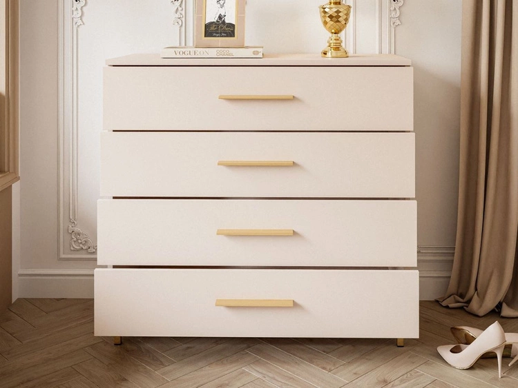 Komoda z szufladami i oświetleniem LED na złotych nogach Nuveo Kaszmir