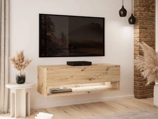 Szafka RTV wisząca 90 cm do salonu z oświetleniem LED Aurelie Dąb Artisan