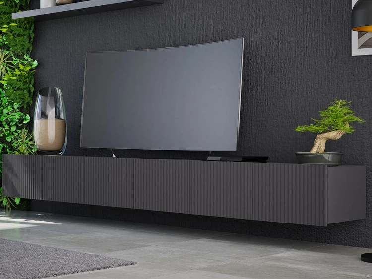 Zestaw szafek pod telewizor z drzwiczkami 300 cm Czarna