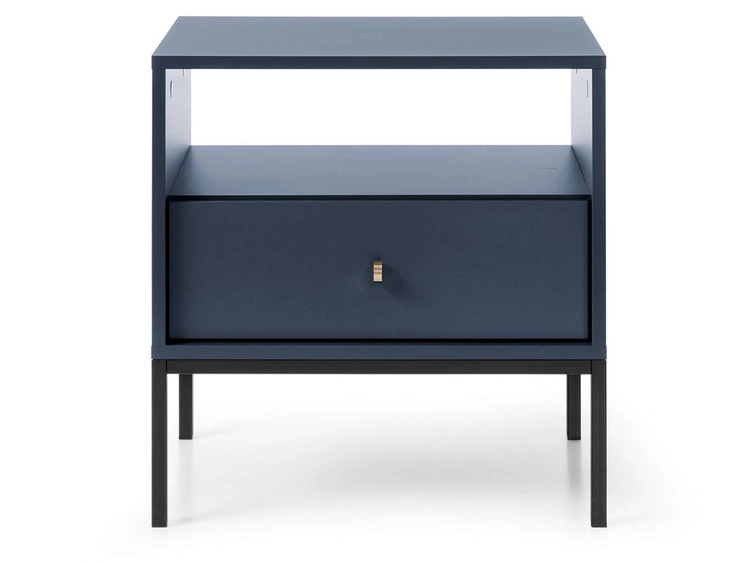 Stolik nocny z szufladą na czarnych nóżkach Amor Granatowy