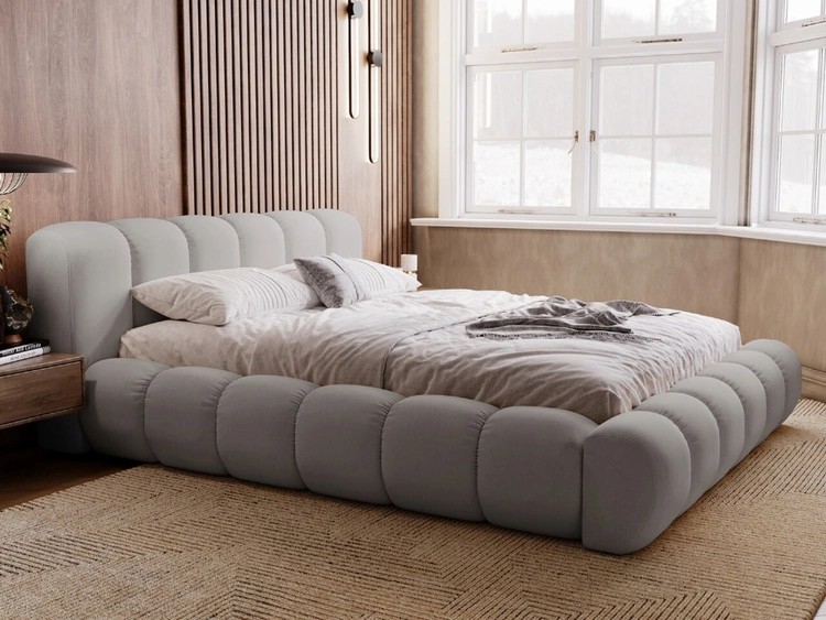 Łóżko tapicerowane z pojemnikiem na pościel 140x200 Doria Jasnoszare