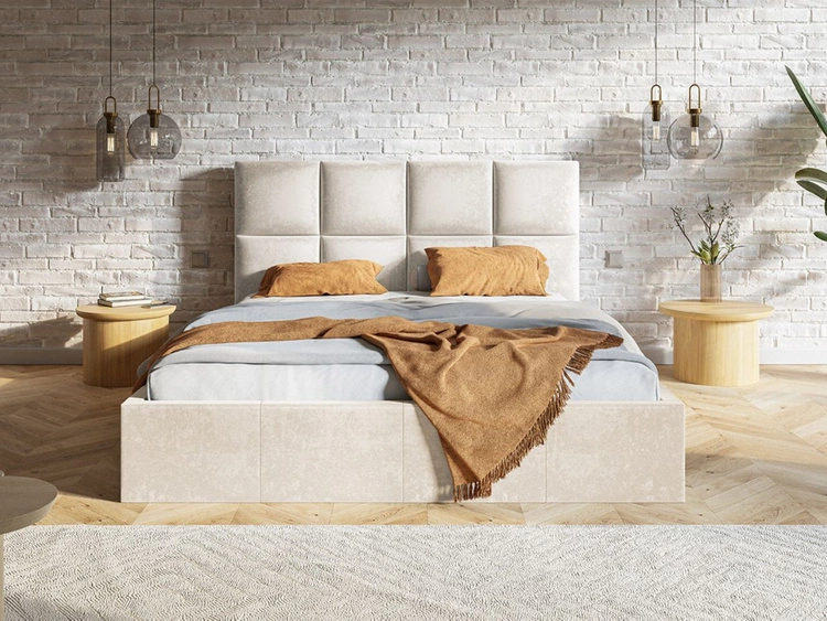 Łóżko tapicerowane z pojemnikiem i stelażem 120x200 Malo beżowe