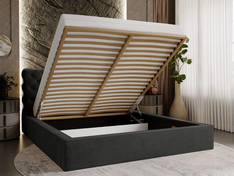 Łóżko tapicerowane z pojemnikiem i stelażem 120x200 Apollo Czarne