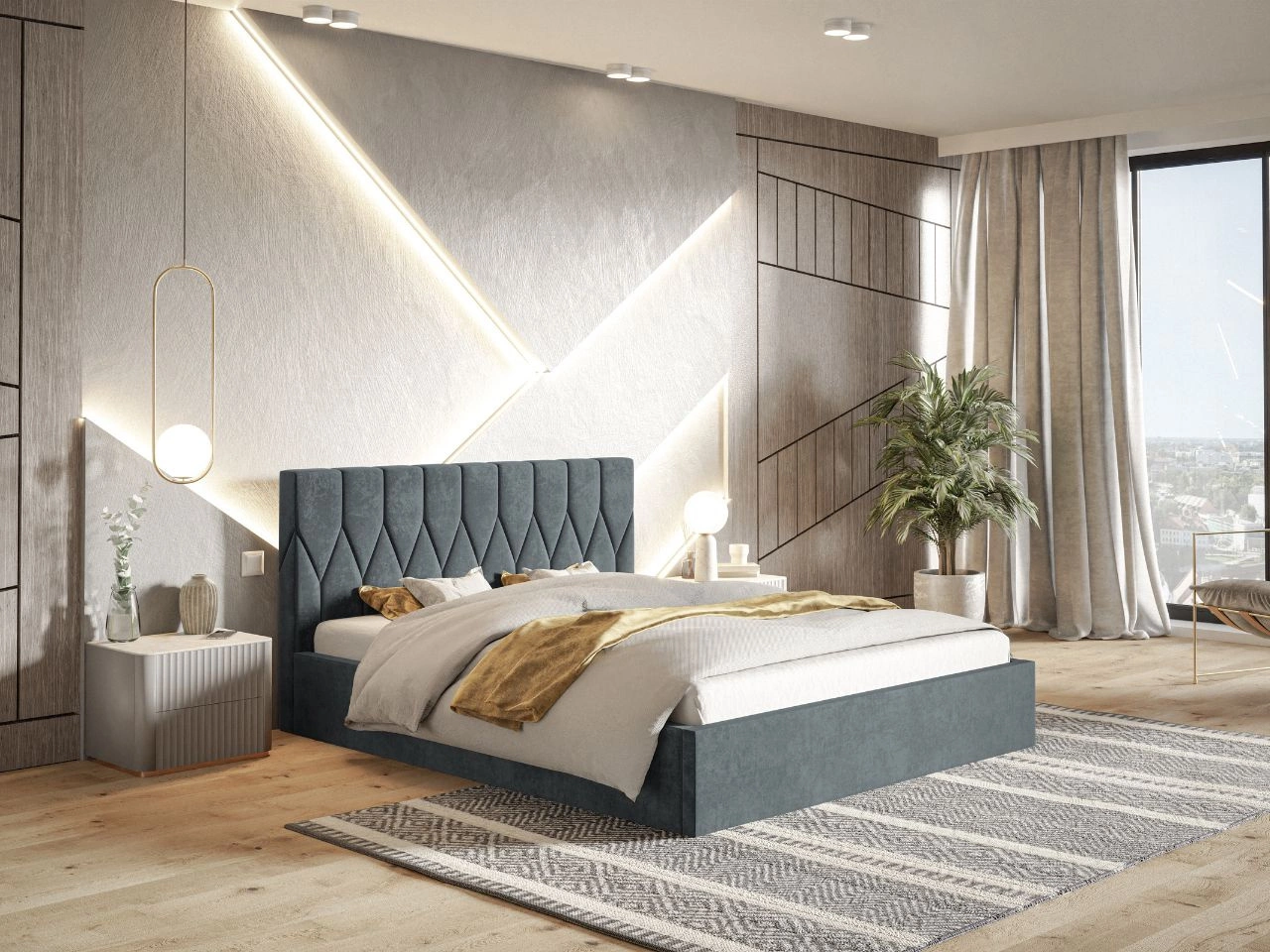 Łóżko tapicerowane z pojemnikiem i stelażem 180x200 Gaja Ciemnoszare