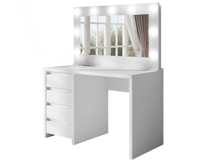 Toaletka kosmetyczna z szerokim lustrem, szufladami i oświetleniem LED Nesso biały mat