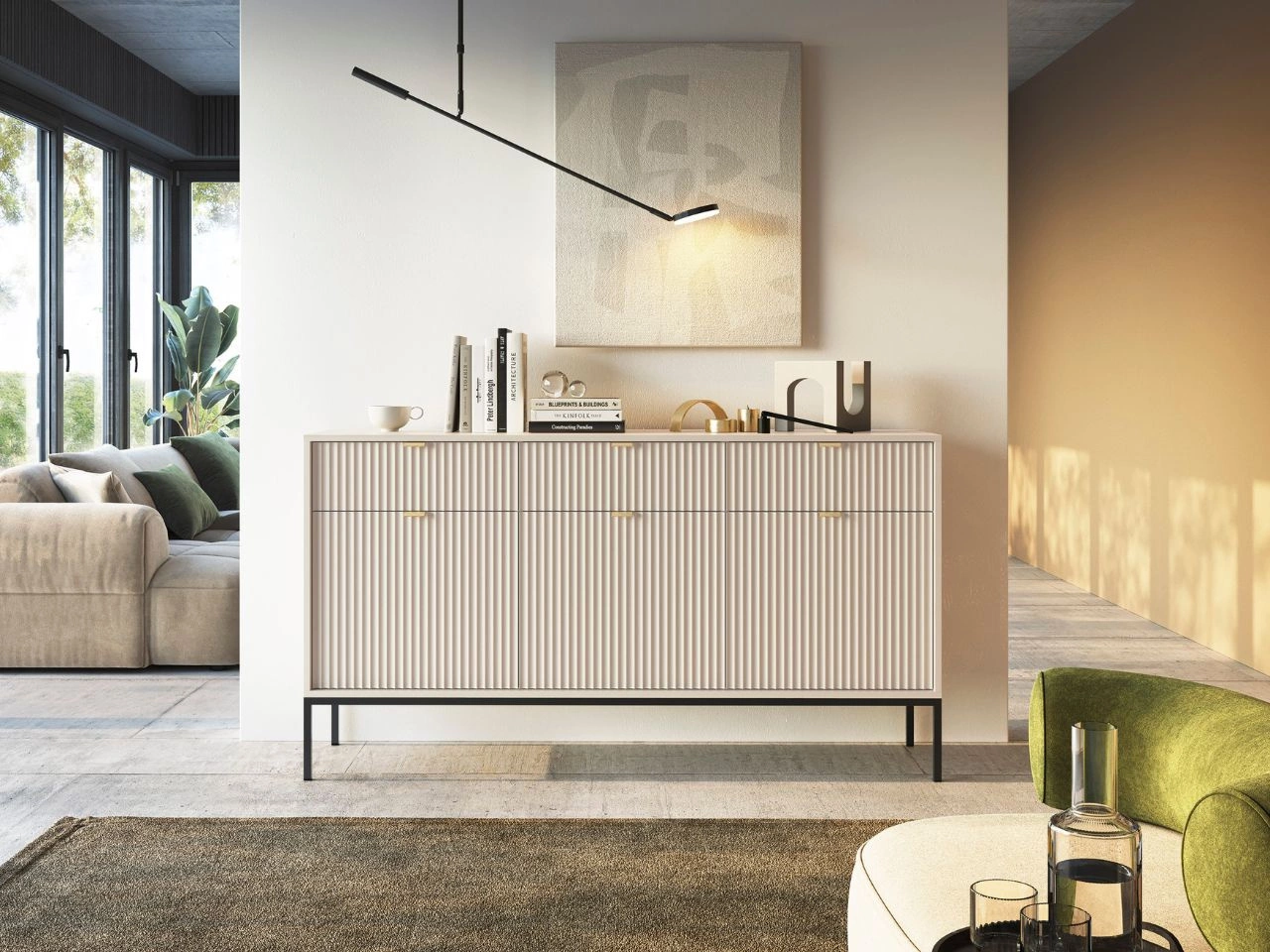 Komoda z drzwiami i szufladami Amber Kaszmir na czarnych nogach