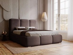 Łóżko tapicerowane z pojemnikiem i stelażem 200x200 cm Bubble Brązowe
