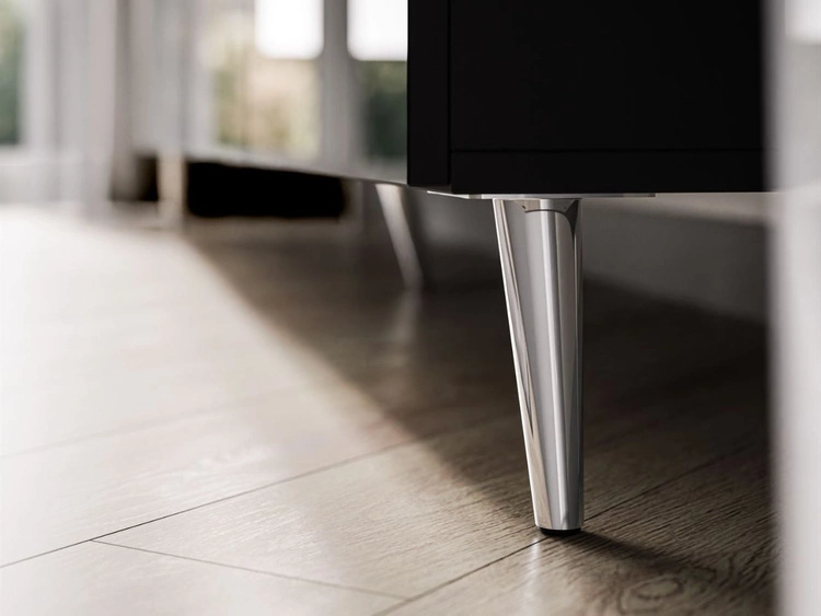 Szafka RTV pod telewizor z drzwiczkami na srebrnych nóżkach 200 cm Noaé Czarny Połysk